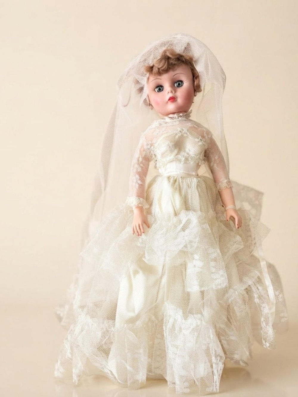 Vintage Bride Doll in Lace Wedding Dress